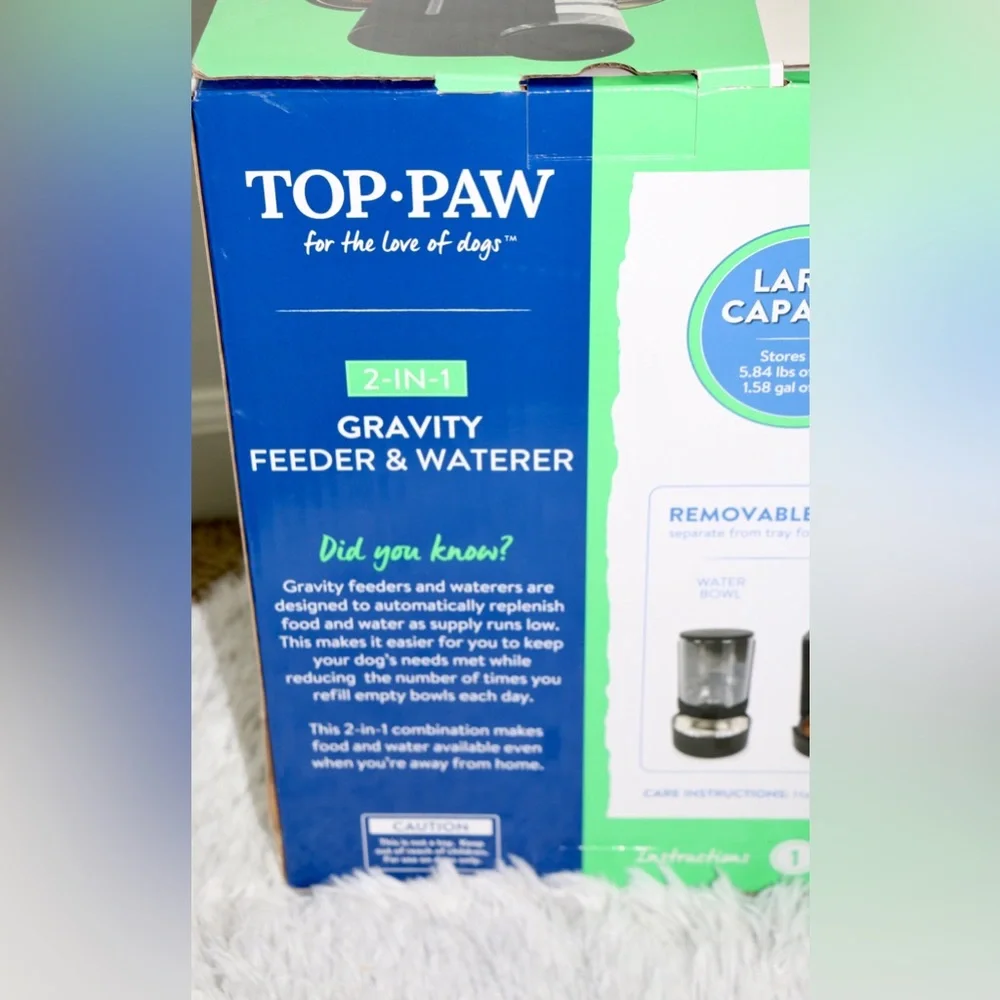 Top Paw 2-in-1 Gravity Pet Feeder & Waterer Dog Cat Automatic Food Dispenser
